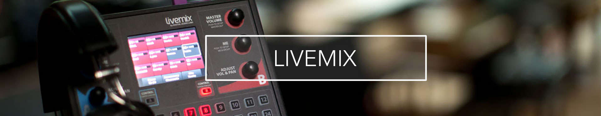 Livemix personal monitor system header banner with CS-DUO two mix personal mixer